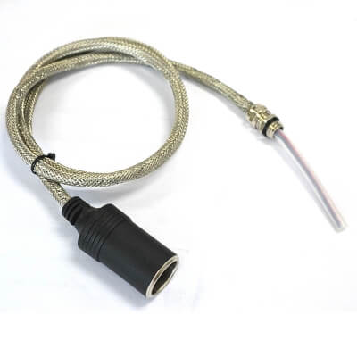 Cigarette lighter socket M12 overmoulded with metal braided sleeve